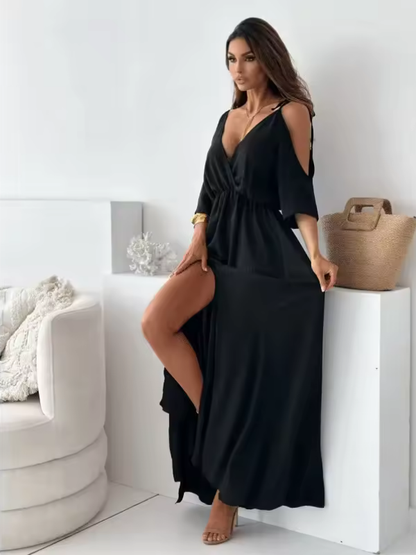 Elwira Sukienka Maxi z Dekoltem w Serek
